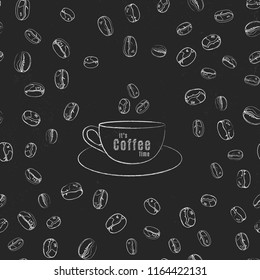 Coffee beans seamless pattern background. Vector Illustration