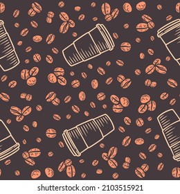 Coffee beans seamless pattern background. Coffee beans pattern background