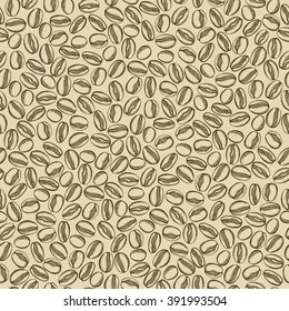 Coffee beans seamless pattern background vector. Food design icons hand-drawing elements. Graphic texture for restaurant template.