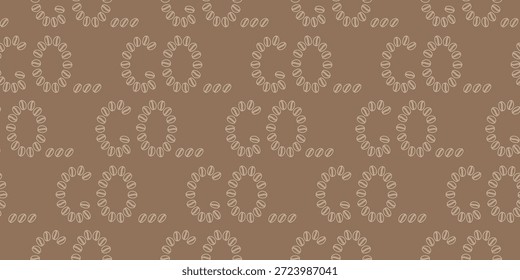 Granos de café Patrón sin fisuras Formato de Anuncio Monocromo suave y marrón claro Tinte de capuchino Telón de fondo. Ilustración vectorial de fondo de Anuncios promocionales, folletos, etiquetas, etiquetas o tarjetas temáticas