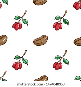 Coffee Beans in Seamless Pattern With Doodle Style