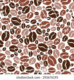 Coffee beans seamless pattern. Grunge texture food background.