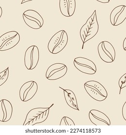 coffee beans seamless pattern hand drawn in doodle style. Suitable for wrapping paper, packaging, background, textile, wallpaper. 