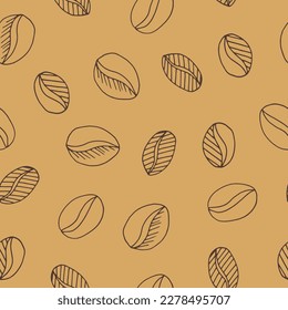 coffee beans seamless pattern hand drawn in doodle style. Suitable for wrapping paper, packaging, background, textile, wallpaper.