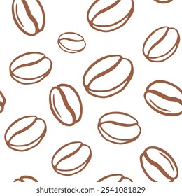 Coffee beans, seamless pattern, hand drawn sketch, vector illustration