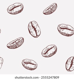Coffee beans, seamless pattern, hand drawn sketch, vector illustration
