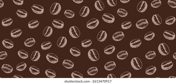 Coffee beans seamless pattern, hand drawn illustrations.	