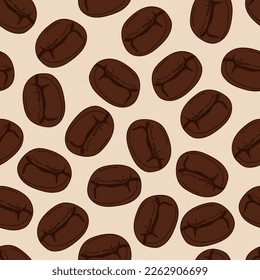 Coffee beans seamless pattern. Illustration of coffee beans in flat style. Repeated dark brown texture. Vector illustration