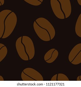 coffee beans seamless pattern on brown background