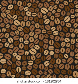 Coffee Beans Seamless Pattern on Dark Background