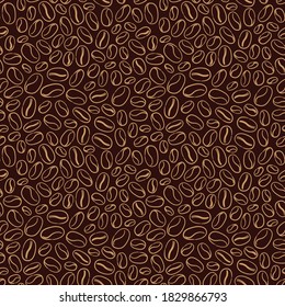 Coffee beans seamless pattern on brown background.