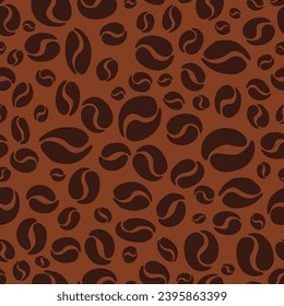 Coffee beans seamless pattern on a brown background. Vector wallpaper	