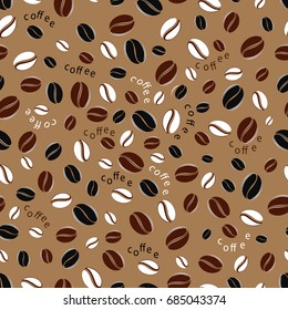 Coffee beans. Seamless pattern of coffee beans on brown background .