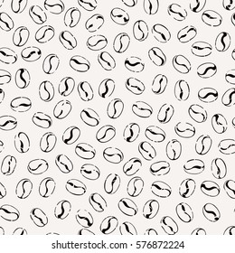Coffee beans seamless pattern in outline style. Vector illustration.