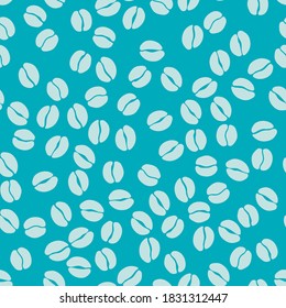 Kaffeebohnen nahtloses Muster. Samen von Kaffee zufällig auf blauem Hintergrund platziert. Wiederholt die Textur. Vektordesign-Illustration. Hochwertiger Druck für Ihre Speisekarte, Bar, Café, Restaurant.