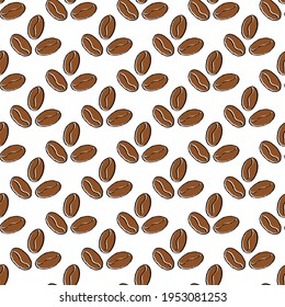 Coffee beans. Seamless pattern for texture, textiles, packaging, and simple backgrounds. Flat style.