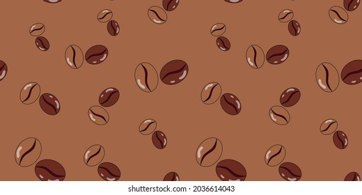 Coffee beans seamless pattern. Vector background from coffee for design. Drink concept.