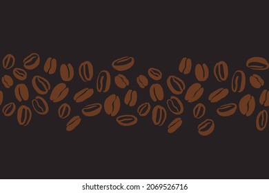Coffee beans seamless pattern. Vector hand drawn illustration in brown colors on dark background. Pattern for package, wallpaper, wrapping paper, menu or textile design.
