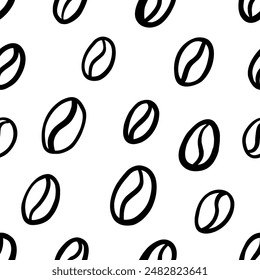 Coffee beans seamless pattern. Vector hand drawn black irregular line illustration.