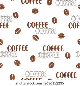 Coffee beans seamless pattern. Vector watercolor coffee illustration