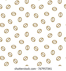 Coffee beans seamless pattern, vector background. Repeated light brown texture for cafe menu, shop wrapping paper. Flat line icons.