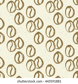 Coffee beans seamless. Vector hand drawn background.