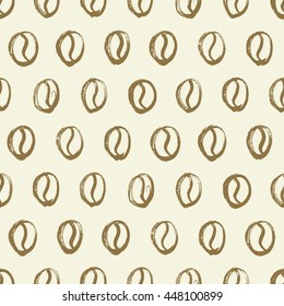 Coffee beans seamless. Vector hand drawn background. 