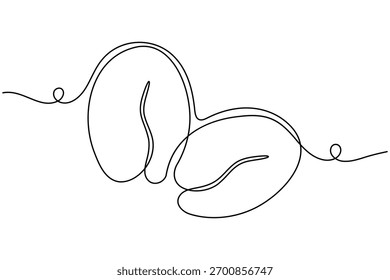 Coffee beans and seeds continuous one line drawing on white background minimalist roasted grain outline vector illustration