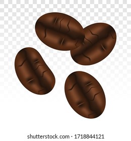 Coffee beans or coffee seeds flat icon on a transparent background.