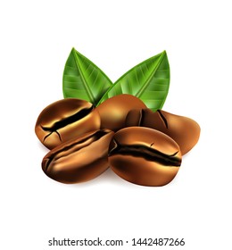 Coffee beans set and leaf on a white background, for design. 