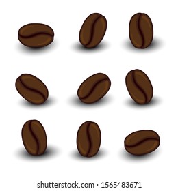 Coffee beans set on white background isolated.