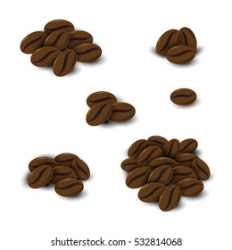 Coffee beans set on white background isolated.