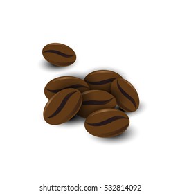 Coffee beans set on white background isolated.