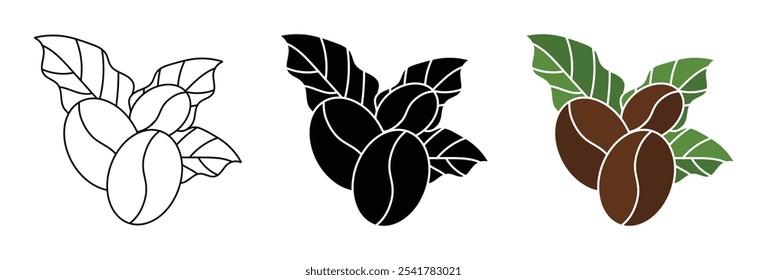 Conjunto de granos de café contorno negro icono plano símbolo de logotipo 
