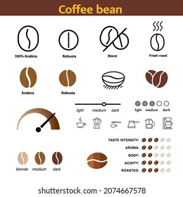 Coffee beans set. Vector illustration. Perfect ready to use set of elements for your design.  EPS10.