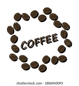 Granos de café con sombra sobre fondo blanco