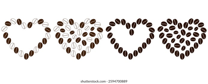 Coffee beans shape Hearts Frame border Copy space Template and Backgrounds Coffee Day greeting Set 4