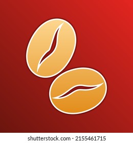 Coffee beans sign. Golden gradient Icon with contours on redish Background. Illustration.