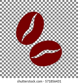 Coffee beans sign. Maroon icon on transparent background.