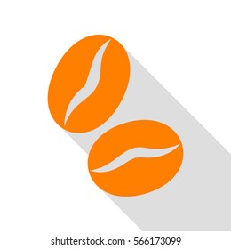 Coffee beans sign. Orange icon with flat style shadow path.