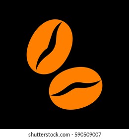 Coffee beans sign. Orange icon on black background.
