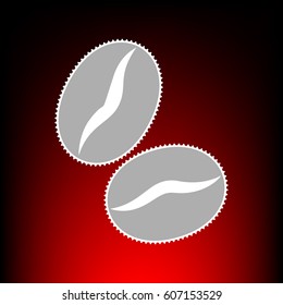 Coffee beans sign. Postage stam or old photo style on red-black gradient background.
