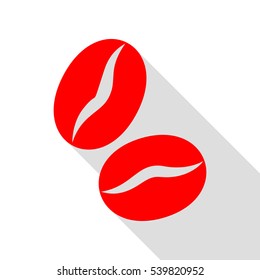 Coffee beans sign. Red icon with flat style shadow path.