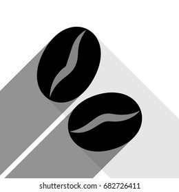 Coffee beans sign. Vector. Black icon with two flat gray shadows on white background.