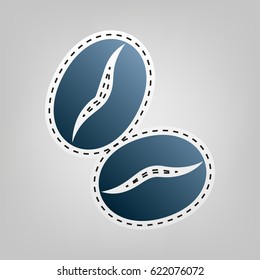 Coffee beans sign. Vector. Blue icon with outline for cutting out at gray background.