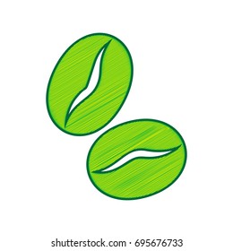 Coffee beans sign. Vector. Lemon scribble icon on white background. Isolated