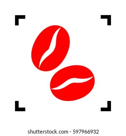 Coffee beans sign. Vector. Red icon inside black focus corners on white background. Isolated.