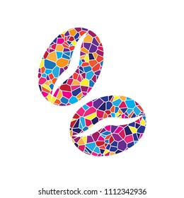 Coffee beans sign. Vector. Stained glass icon on white background. Colorful polygons. Isolated.