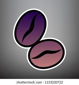 Coffee beans sign. Vector. Violet gradient icon with black and white linear edges at gray background.