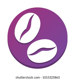 Coffee beans sign. Vector. White icon with flat shadow on purpureus circle at white background. Isolated.